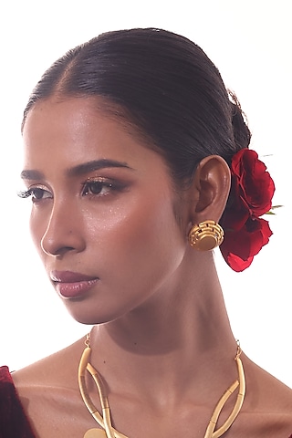 Gold Finish Morning Dew Stud Earrings by ZAZA BY SOMYA