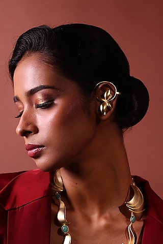 Gold Finish Floral Earcuffs by ZAZA BY SOMYA