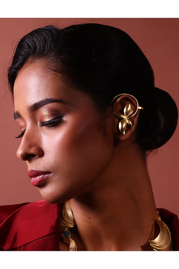 Gold Finish Floral Earcuffs by ZAZA BY SOMYA at Pernia's Pop Up Shop