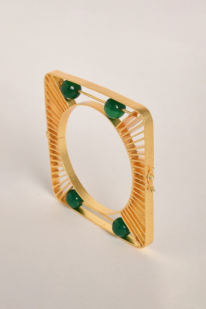 Gold Finish Green Beaded Bracelet by ZAZA BY SOMYA