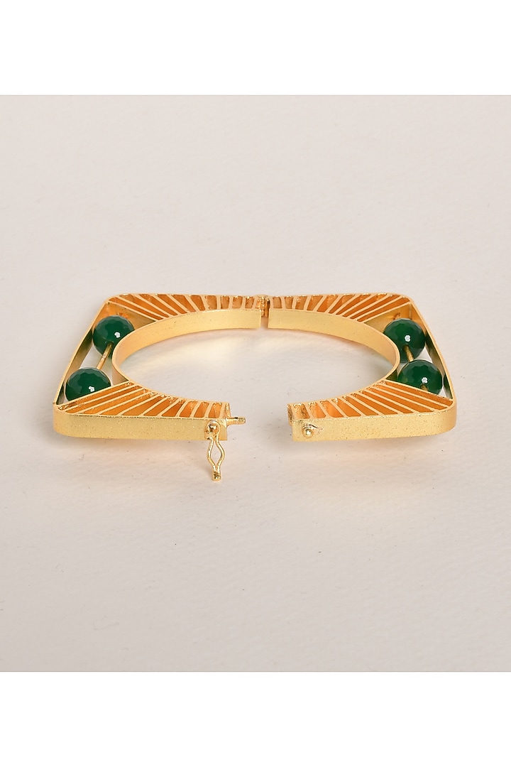 Gold Finish Green Beaded Bracelet by ZAZA BY SOMYA at Pernia's Pop Up Shop