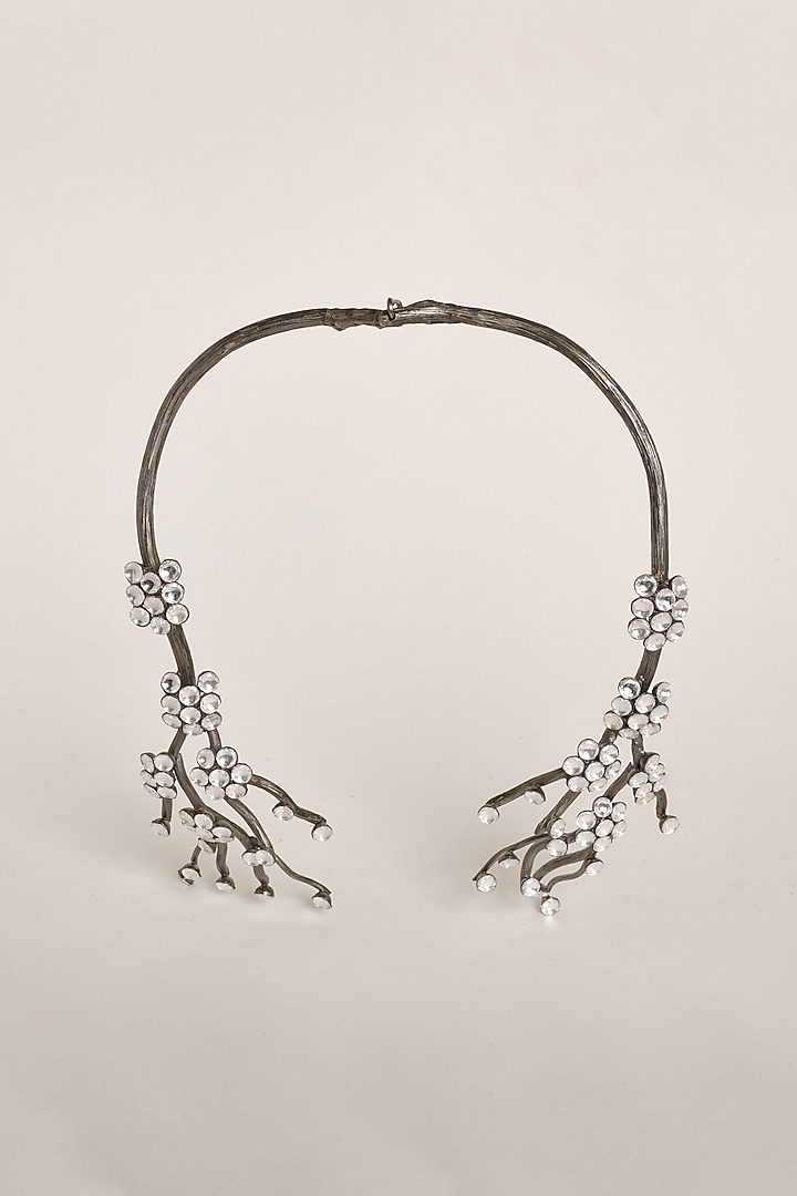 Black Rhodium Finish Zircon Necklace by ZAZA BY SOMYA at Pernia's Pop Up Shop