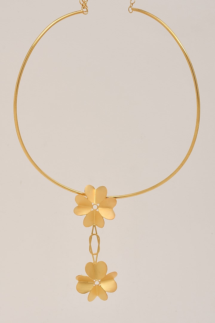 Gold Finish Floral Necklace by ZAZA BY SOMYA at Pernia's Pop Up Shop