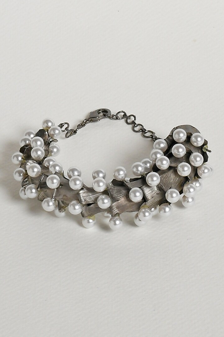 Black Rhodium Finish Pearl Bracelet by ZAZA BY SOMYA at Pernia's Pop Up Shop