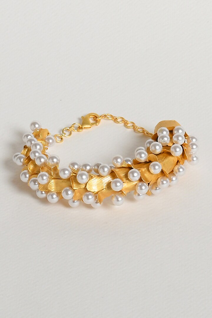 Gold Finish Pearl Bracelet by ZAZA BY SOMYA