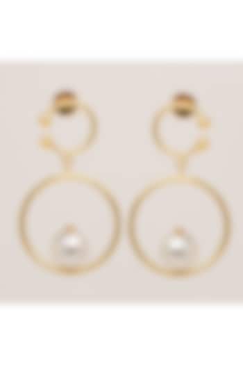 Gold Finish Swarovski Pearl Long Earrings by ZAZA BY SOMYA at Pernia's Pop Up Shop
