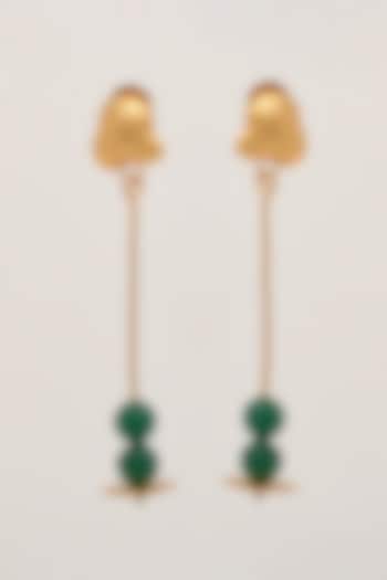 Gold Finish Synthetic Emerald Dangler Earrings by ZAZA BY SOMYA at Pernia's Pop Up Shop