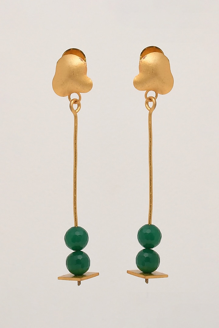 Gold Finish Synthetic Emerald Dangler Earrings by ZAZA BY SOMYA at Pernia's Pop Up Shop