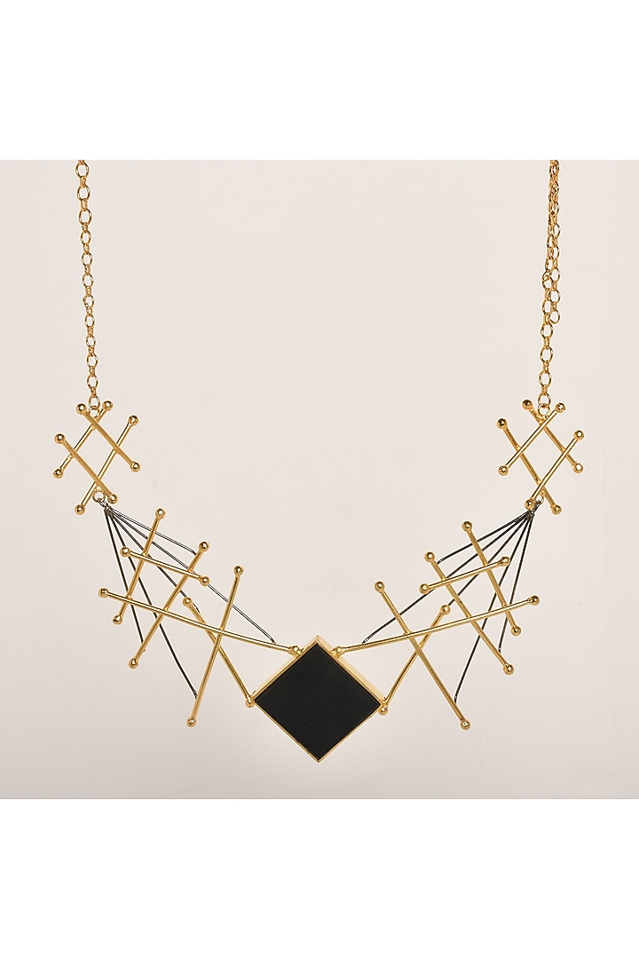 Two Tone Finish Black Onyx Necklace by ZAZA BY SOMYA at Pernia's Pop Up Shop