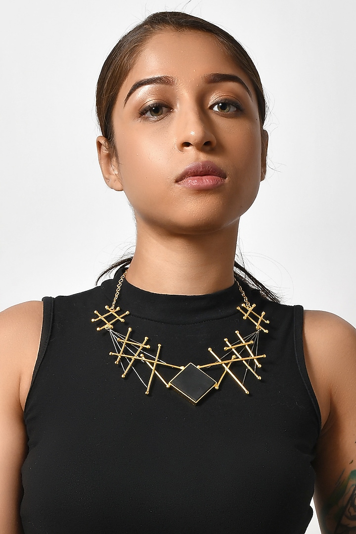 Two Tone Finish Black Onyx Necklace by ZAZA BY SOMYA at Pernia's Pop Up Shop