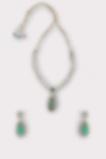 White Finish Kundan Polki & Green Stone Long Necklace Set by ZAZA BY SOMYA at Pernia's Pop Up Shop