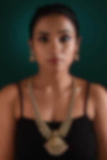 Gold Finish Multi-Colored Stone Long Temple Necklace Set by ZAZA BY SOMYA at Pernia's Pop Up Shop