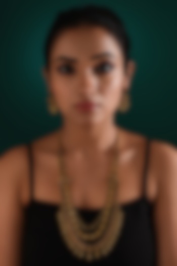 Gold Finish Multi-Colored Stone Long Temple Necklace Set by ZAZA BY SOMYA at Pernia's Pop Up Shop