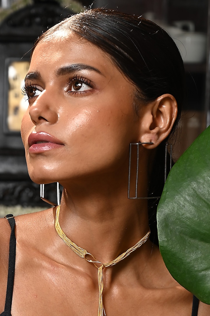 Black Rhodium Finish Square-Shaped Loop Earrings by ZAZA BY SOMYA at Pernia's Pop Up Shop