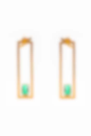 Gold Finish Emerald Green Stone Rectangular Hanging Earrings by ZAZA BY SOMYA at Pernia's Pop Up Shop