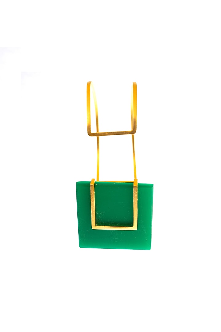 Gold Finish Square Green Onyx Bracelet by ZAZA BY SOMYA at Pernia's Pop Up Shop