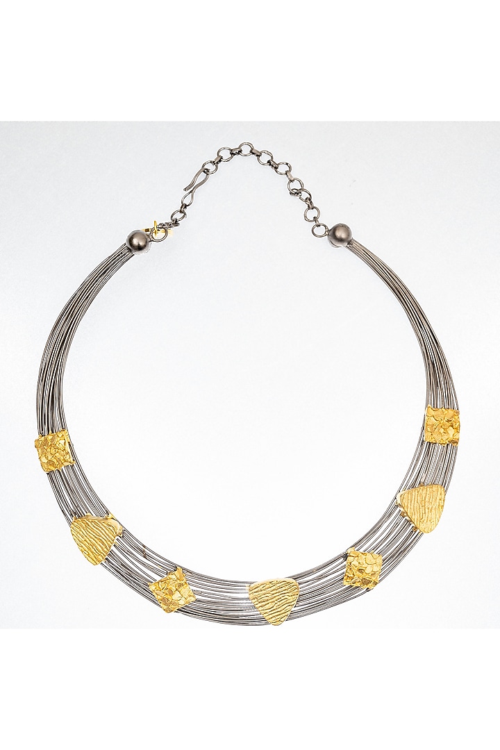 Gold Finish Mesh Wire Framework Necklace by ZAZA BY SOMYA at Pernia's Pop Up Shop