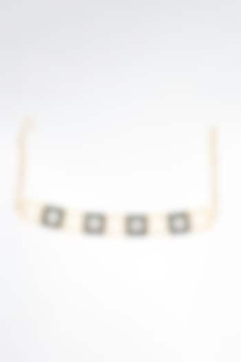 Gold Finish Square-Shaped Zircon Black Enameled Choker Necklace by ZAZA BY SOMYA at Pernia's Pop Up Shop