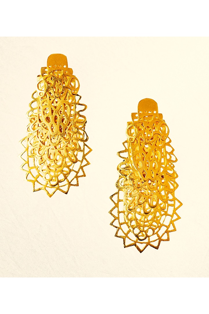 Matte Gold Finish Dangling Earrings by ZAZA BY SOMYA at Pernia's Pop Up Shop