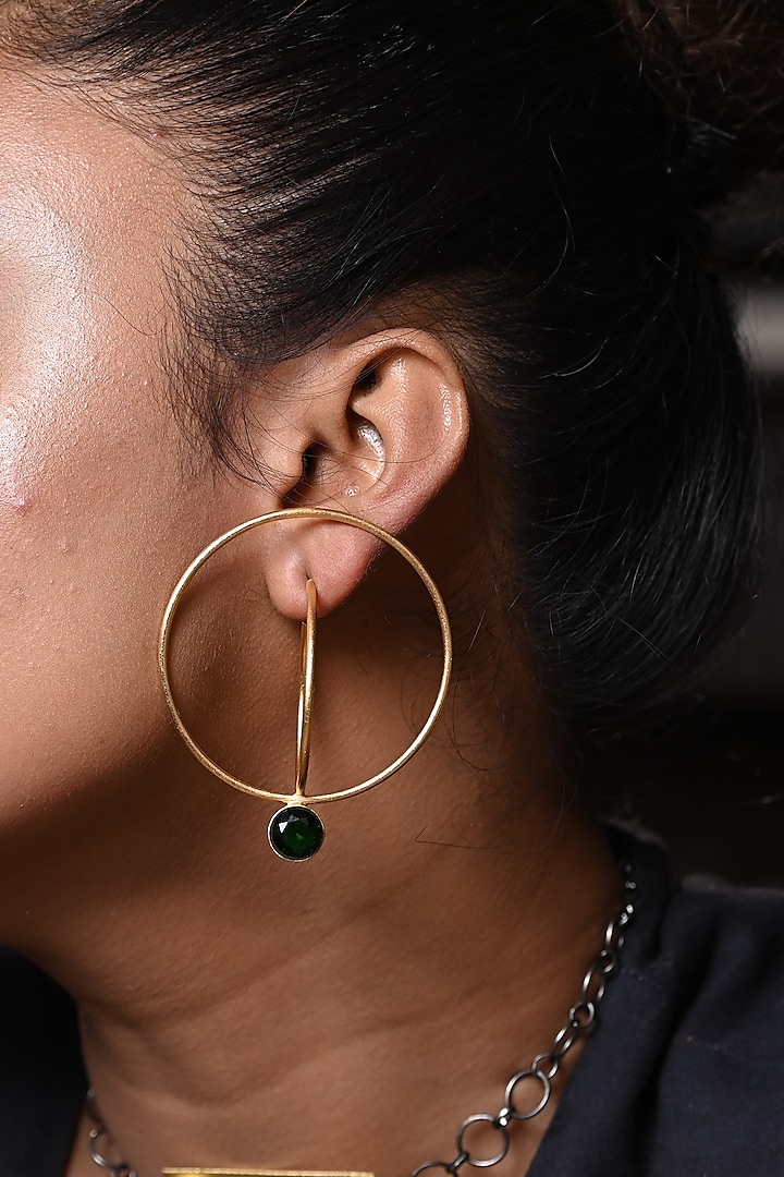 Gold Finish Green Zircon Loop Earrings by ZAZA BY SOMYA at Pernia's Pop Up Shop