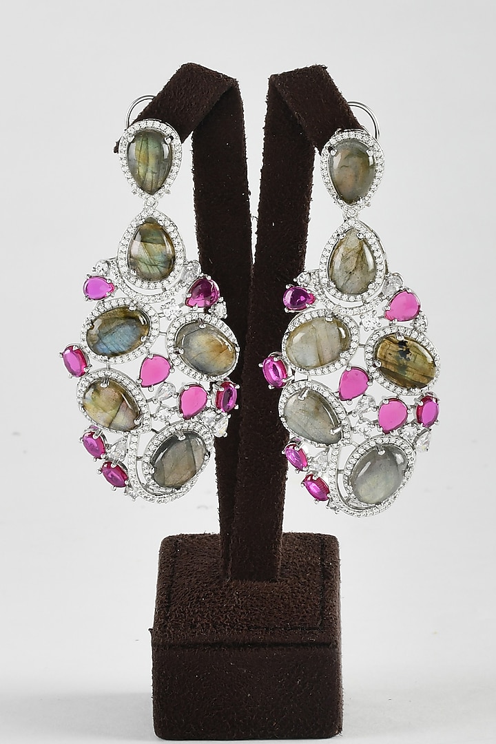 White Finish Multi-Colored Zircon Dangler Earrings by ZAZA BY SOMYA