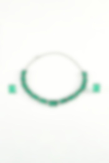 White Finish Green Zircon Necklace Set by ZAZA BY SOMYA at Pernia's Pop Up Shop