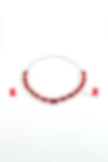 White Finish Red Zircon Necklace Set by ZAZA BY SOMYA at Pernia's Pop Up Shop
