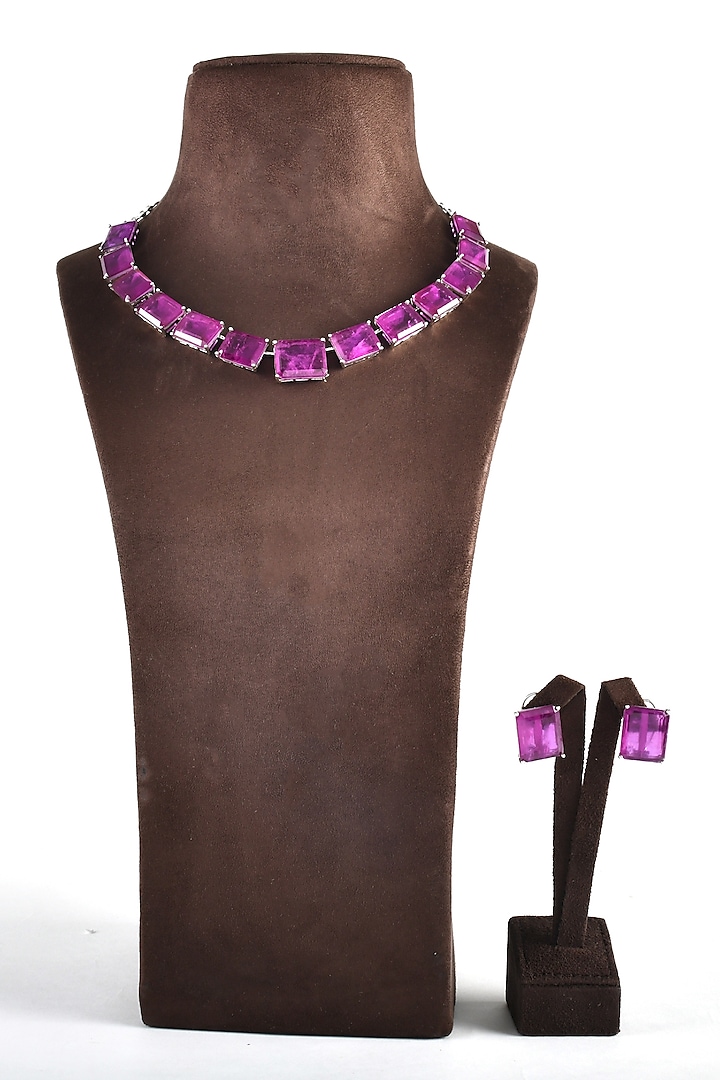 White Finish Purple Zircon Necklace Set by ZAZA BY SOMYA