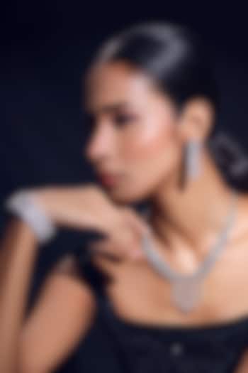 White Finish Pearl & Zircon Necklace Set by ZAZA BY SOMYA at Pernia's Pop Up Shop