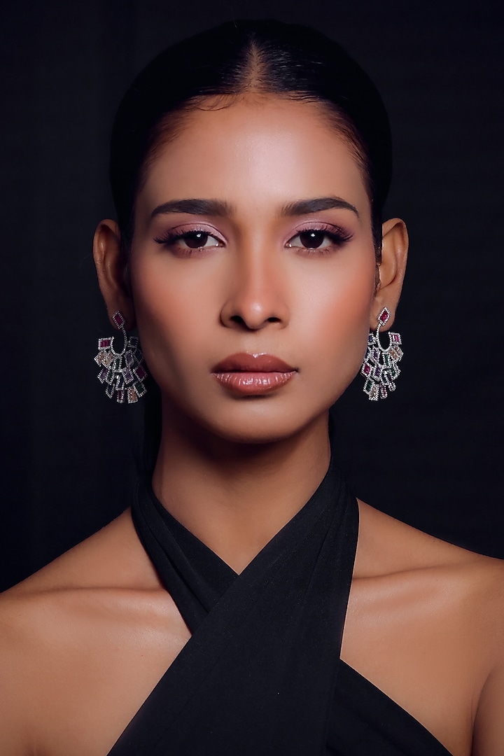 Gold Finish Multi-Colored Stone Dangler Earrings by ZAZA BY SOMYA at Pernia's Pop Up Shop