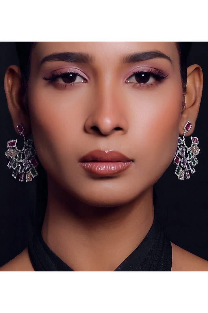 Gold Finish Multi-Colored Stone Dangler Earrings by ZAZA BY SOMYA at Pernia's Pop Up Shop