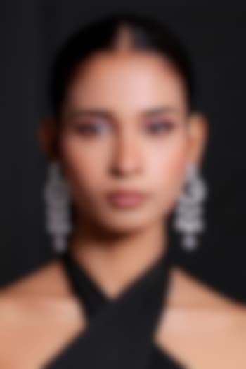 White Finish Zircon Long Earrings by ZAZA BY SOMYA at Pernia's Pop Up Shop