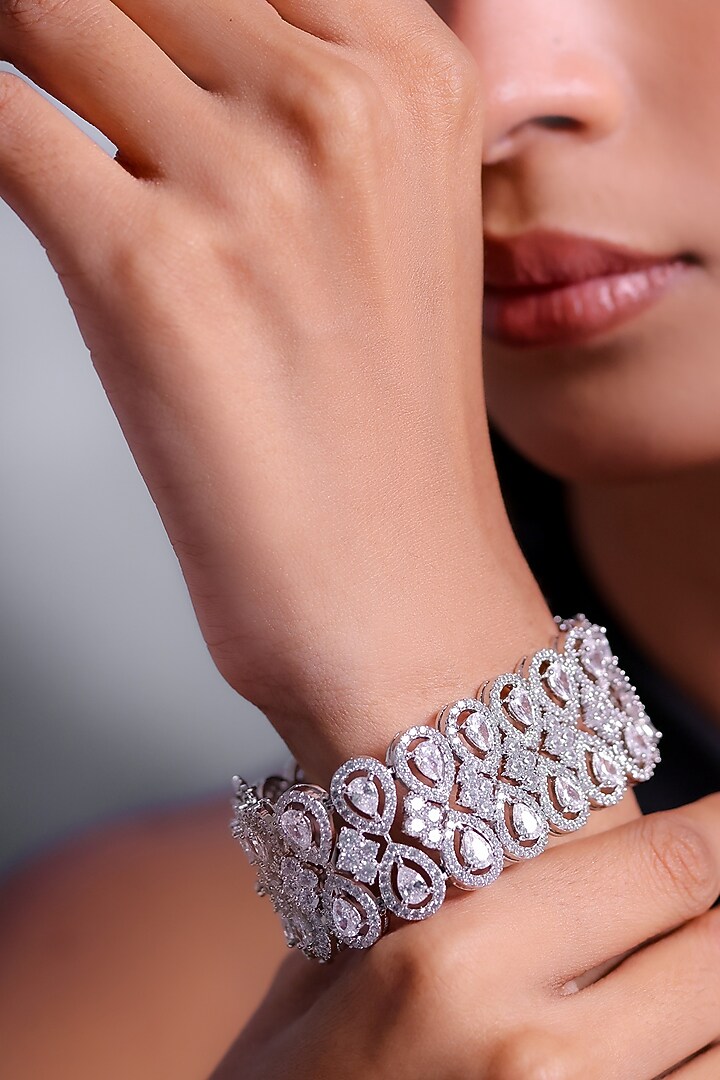 White Finish Zircon Bracelet by ZAZA BY SOMYA at Pernia's Pop Up Shop