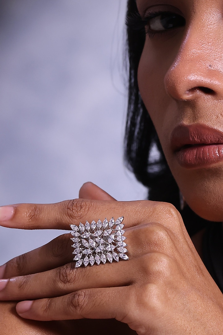 White Finish Zircon Ring by ZAZA BY SOMYA at Pernia's Pop Up Shop