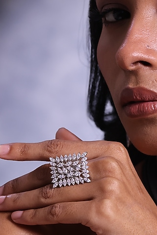 White Finish Zircon Ring by ZAZA BY SOMYA