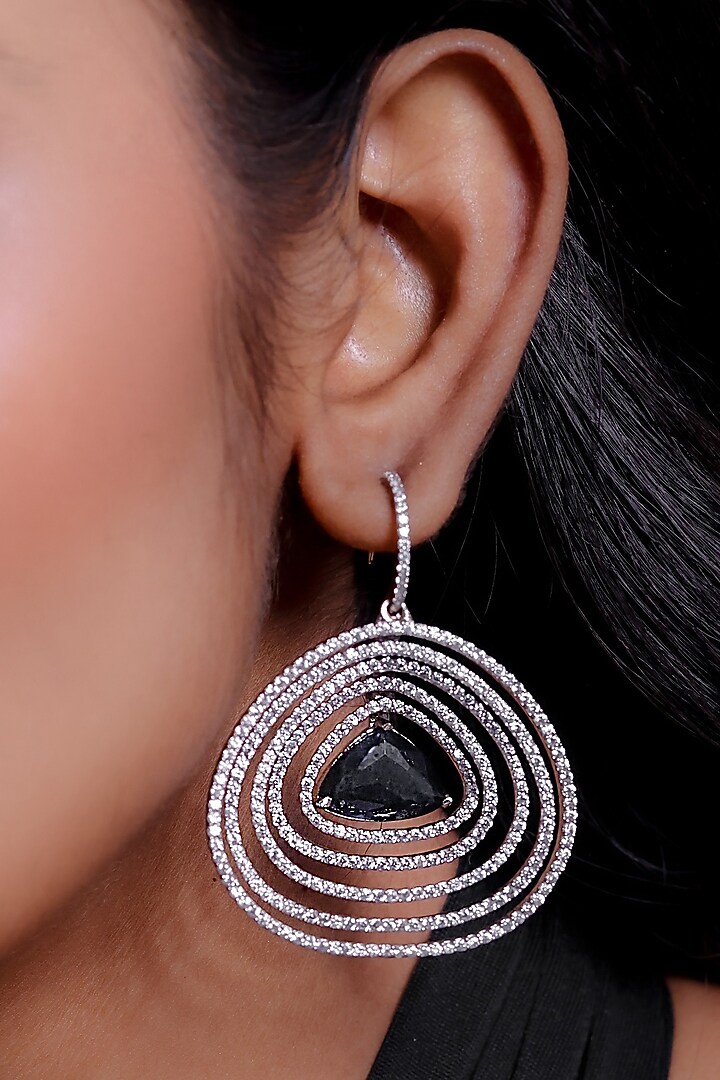 White Finish Zircon & Blue Stone Dangler Earrings by ZAZA BY SOMYA at Pernia's Pop Up Shop