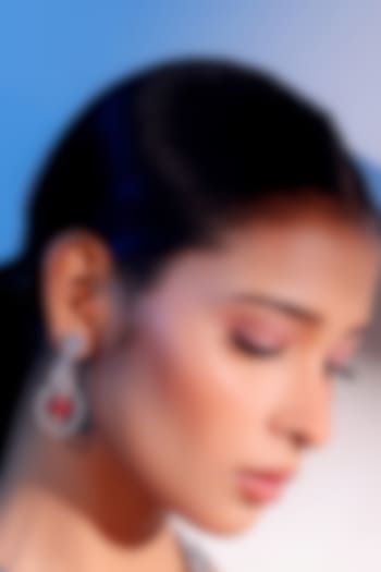 White Finish Zircon & Ruby Stone Dangler Earrings by ZAZA BY SOMYA at Pernia's Pop Up Shop