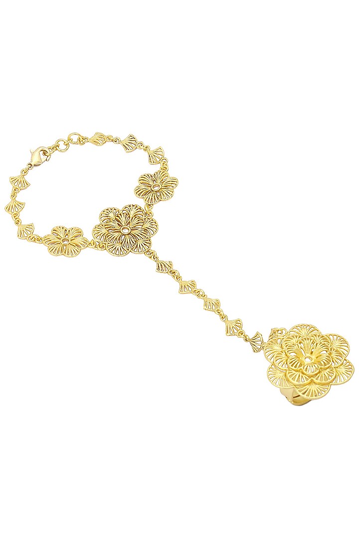 Gold plated floral haath phool available only at Pernia's Pop Up Shop.