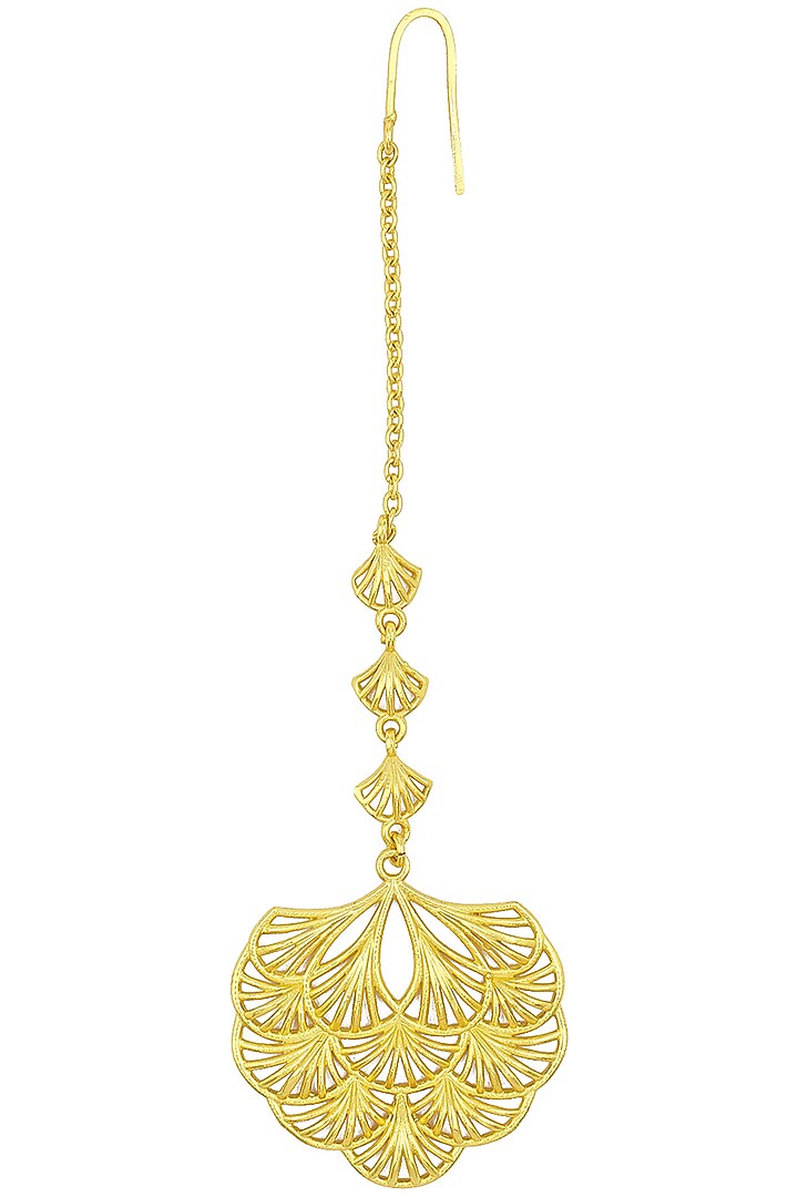 Gold plated multi-layer petal maang tikka available only at Pernia's Pop Up Shop.