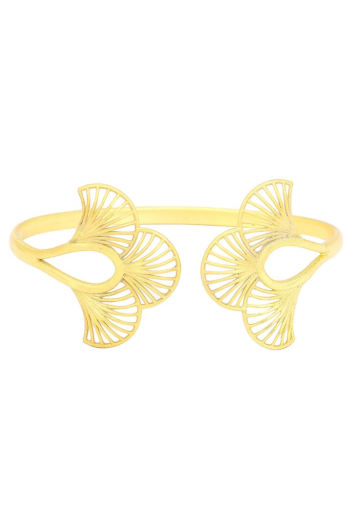 Gold plated three petal open bangle available only at Pernia's Pop Up Shop.
