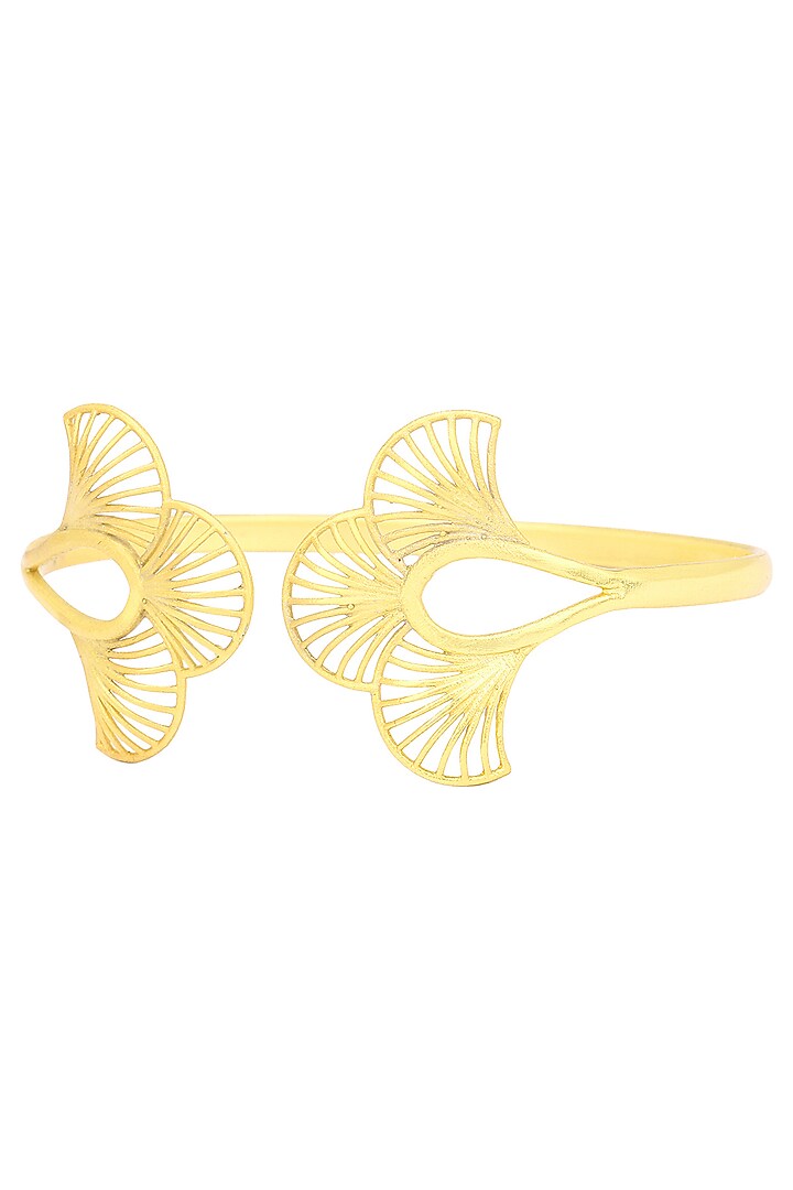 Gold plated three petal open bangle available only at Pernia's Pop Up Shop.