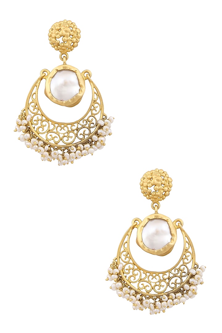 Zariin presents Gold plated baroque pearl crescent earrings available only at Pernia's Pop Up Shop.