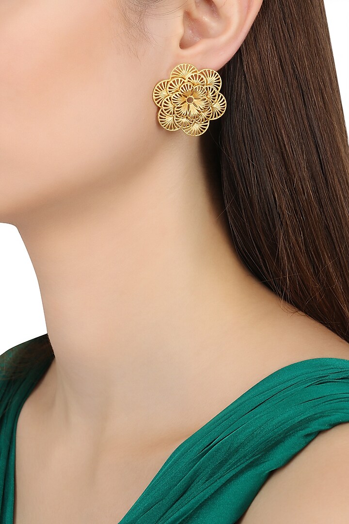 Gold Plated Flower Earrings by Zariin