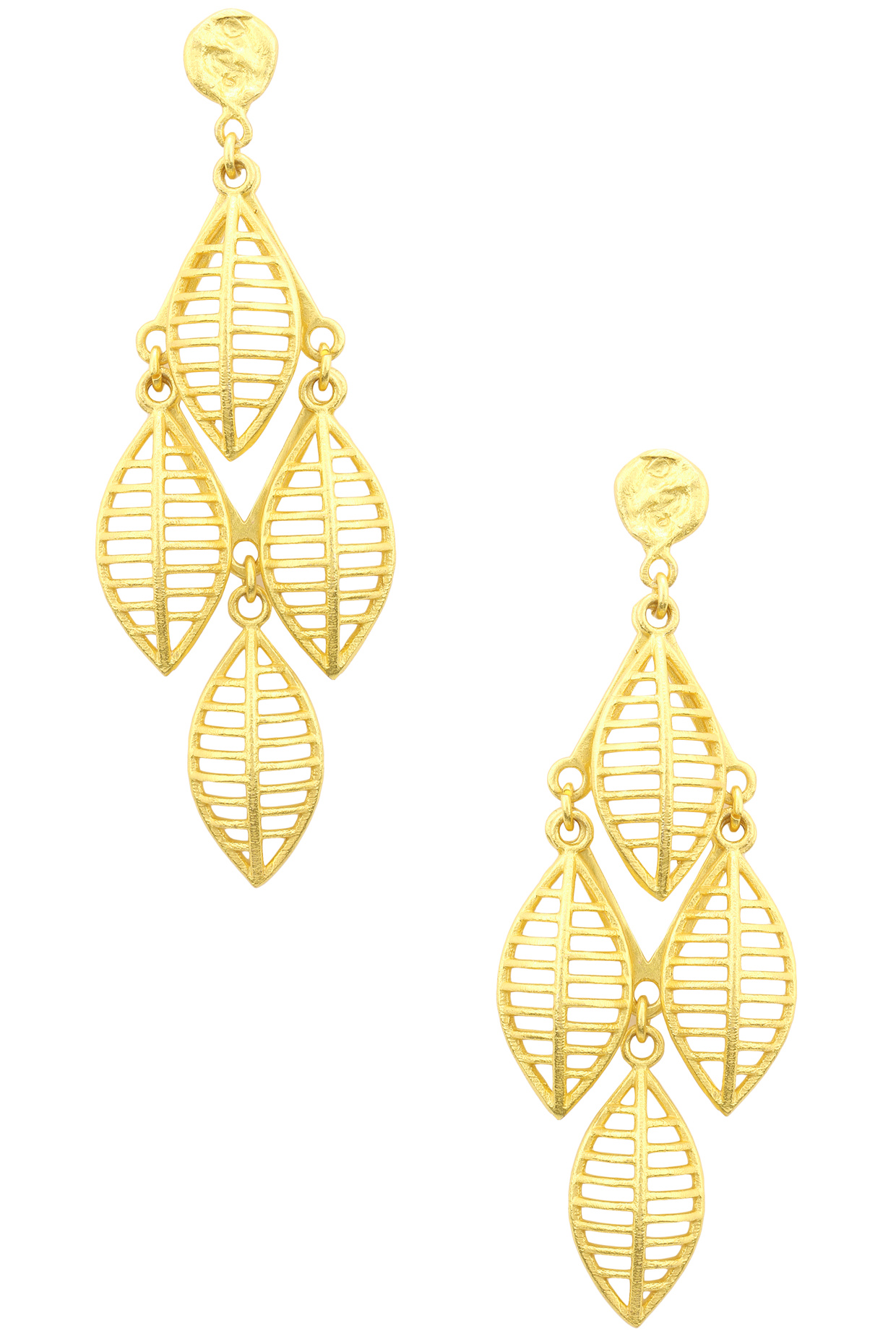 Gold plated leaf drop earrings available only at Pernia's Pop Up Shop. 2021