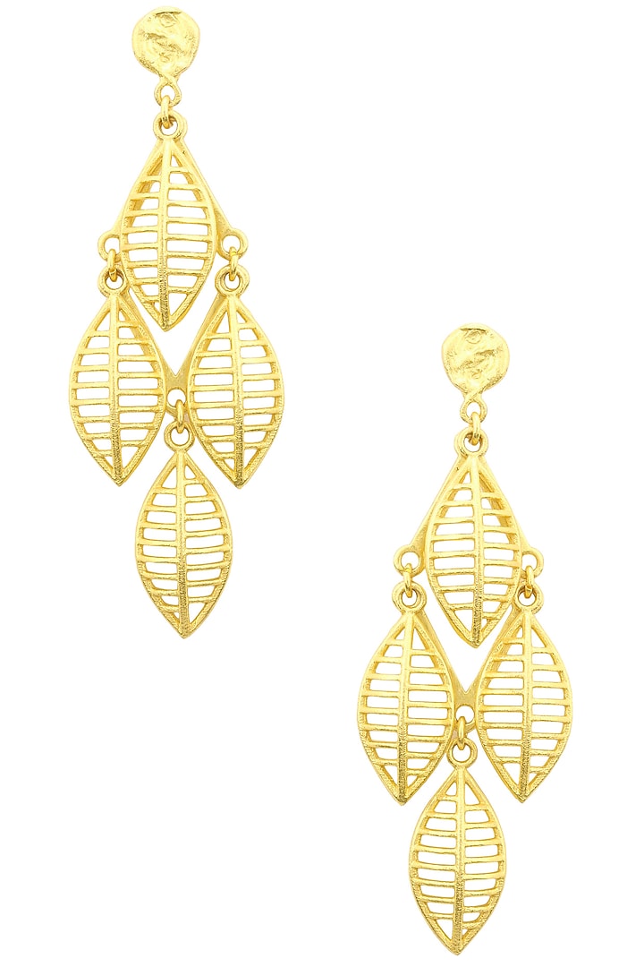 Gold plated leaf drop earrings available only at Pernia's Pop Up Shop.