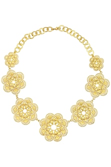 Gold plated multi-layered flower necklace available only at Pernia's ...