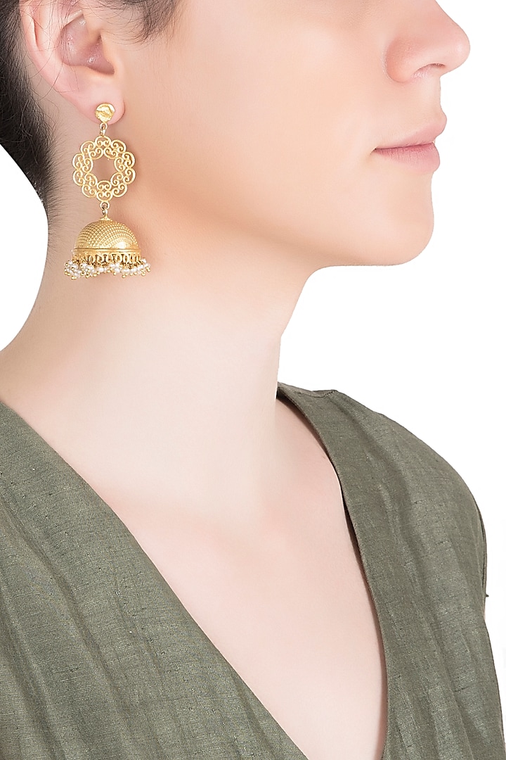 Gold Plated Pearl Beads Earrings by Zariin