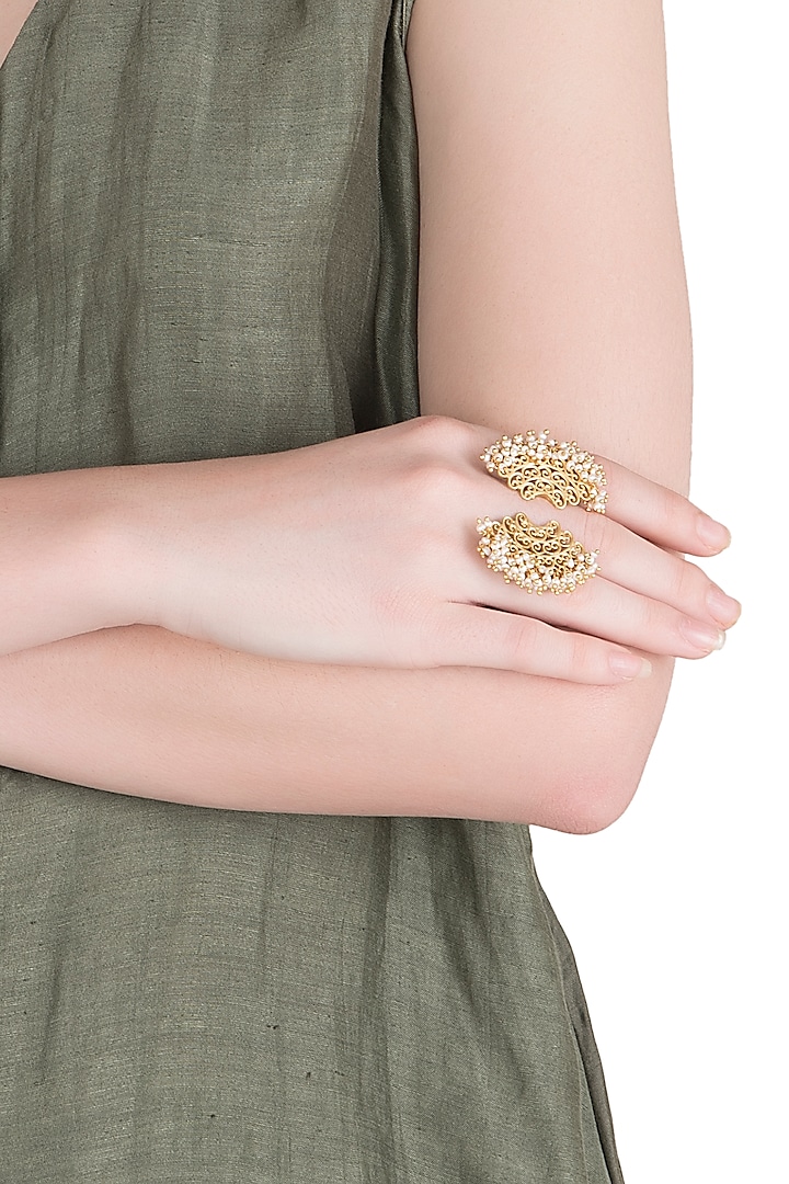 Gold Plated Pearl Beads Ring by Zariin