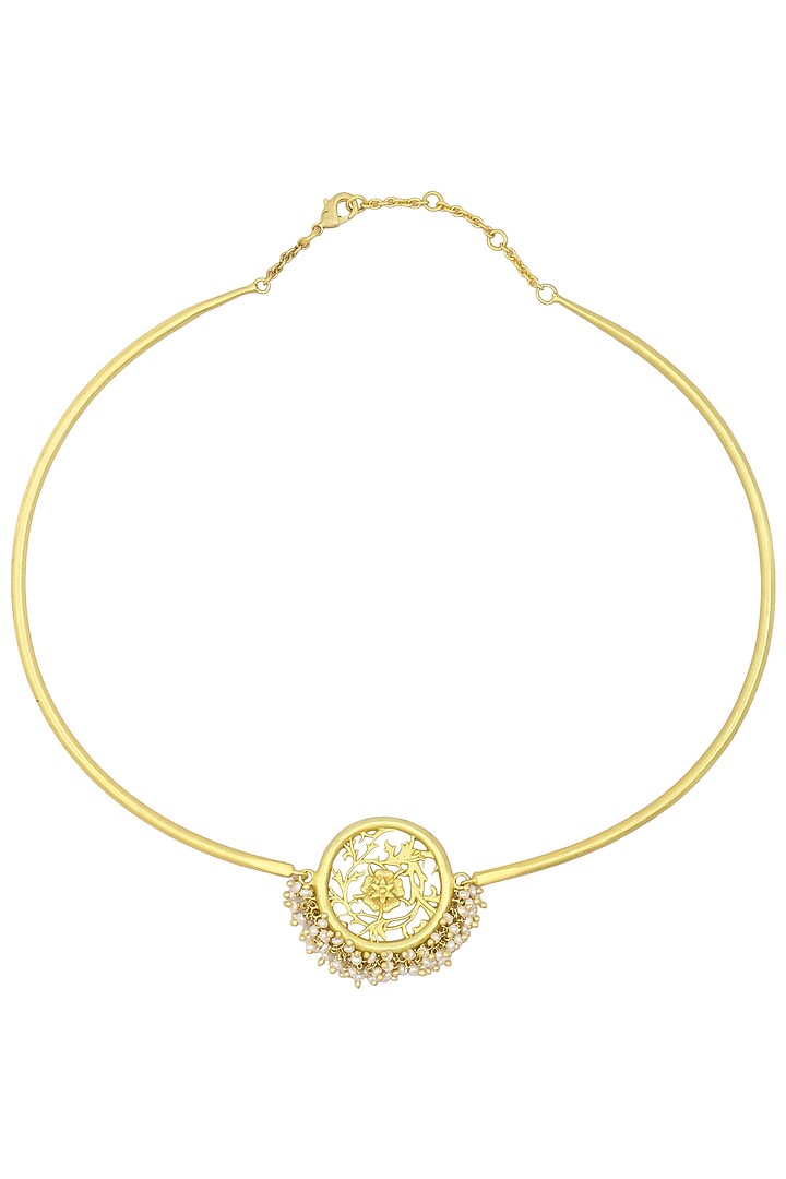 Gold plated filigree pearl hangings choker necklace available only at Pernia's Pop Up Shop.