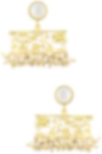 Gold Plated Filigree Mother Of Pearl Drop Earrings by Zariin